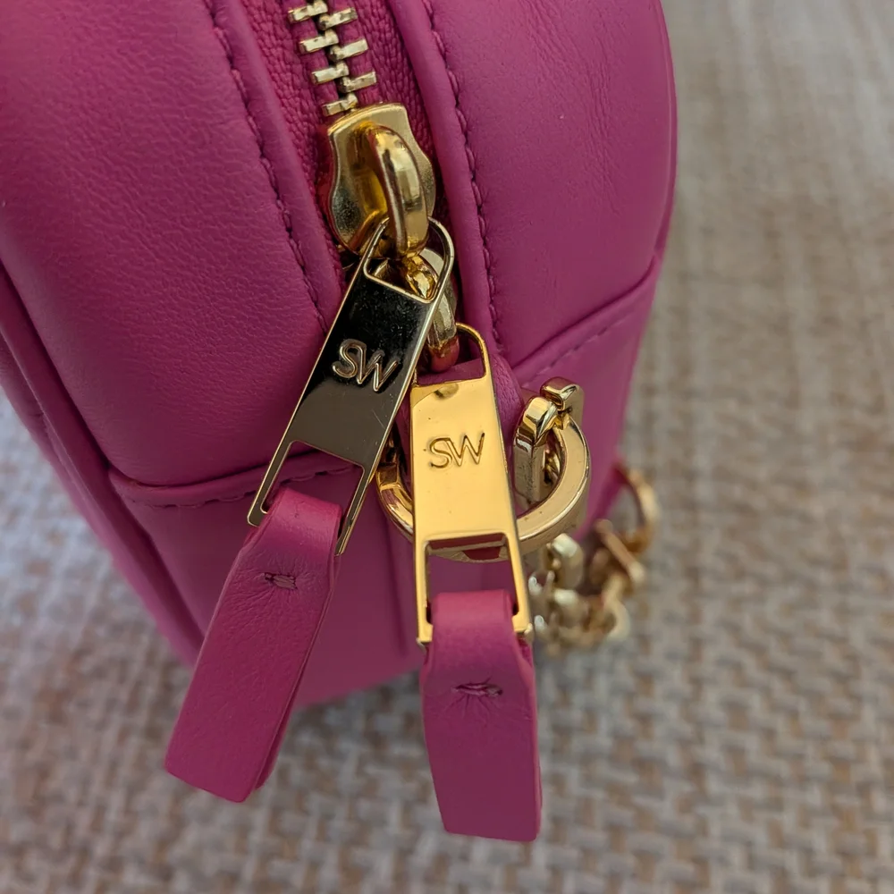 Stuart Weitzman Vibrant Pink Crossbody Bag with Gold Details, See Pics For Flaws - Picture 3 of 17
